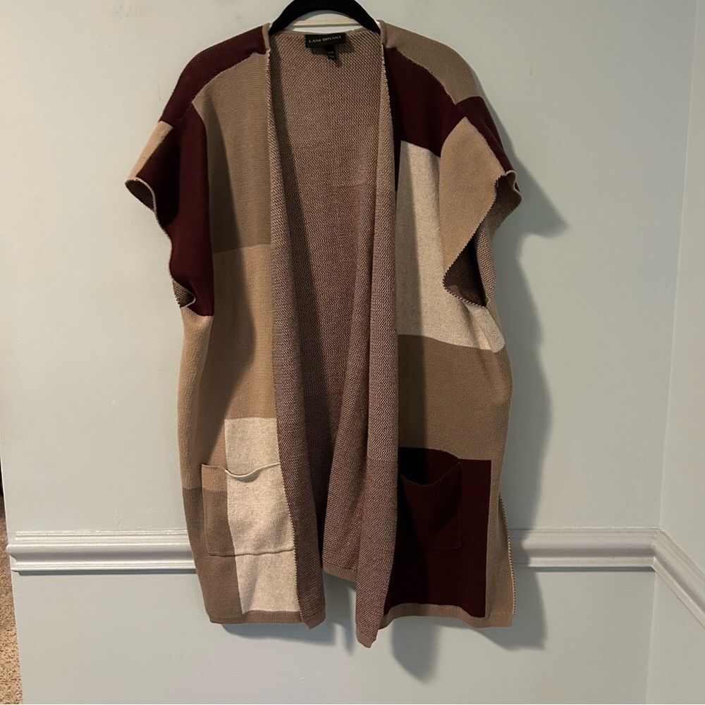 Lane Bryant Brown & Red Block Short Sleeve Front Pocket Cardigan Size 14/20